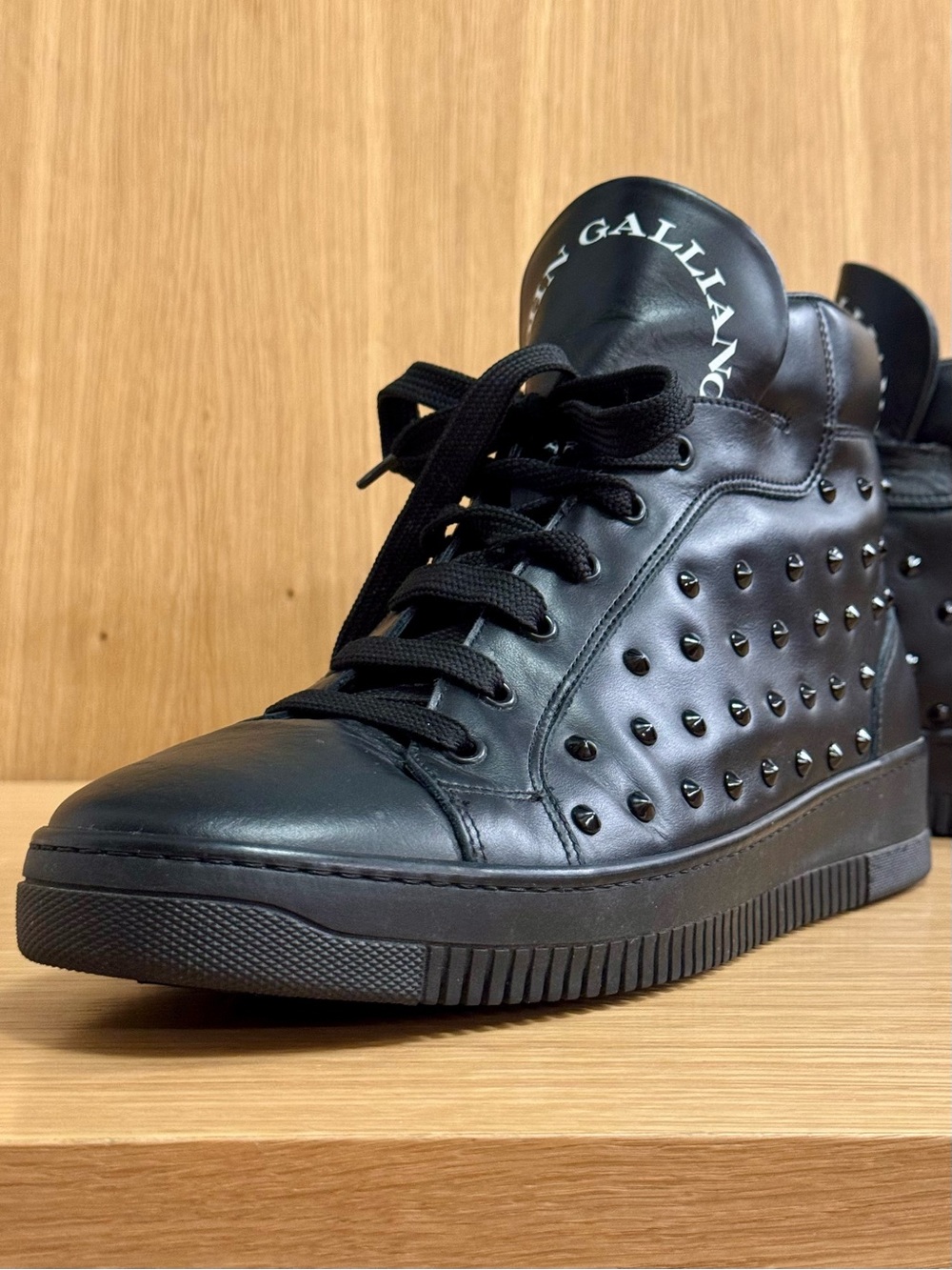 John Galliano Paris Black Leather Studded High-Top Sneakers, Men’s EU 44 / US 11
